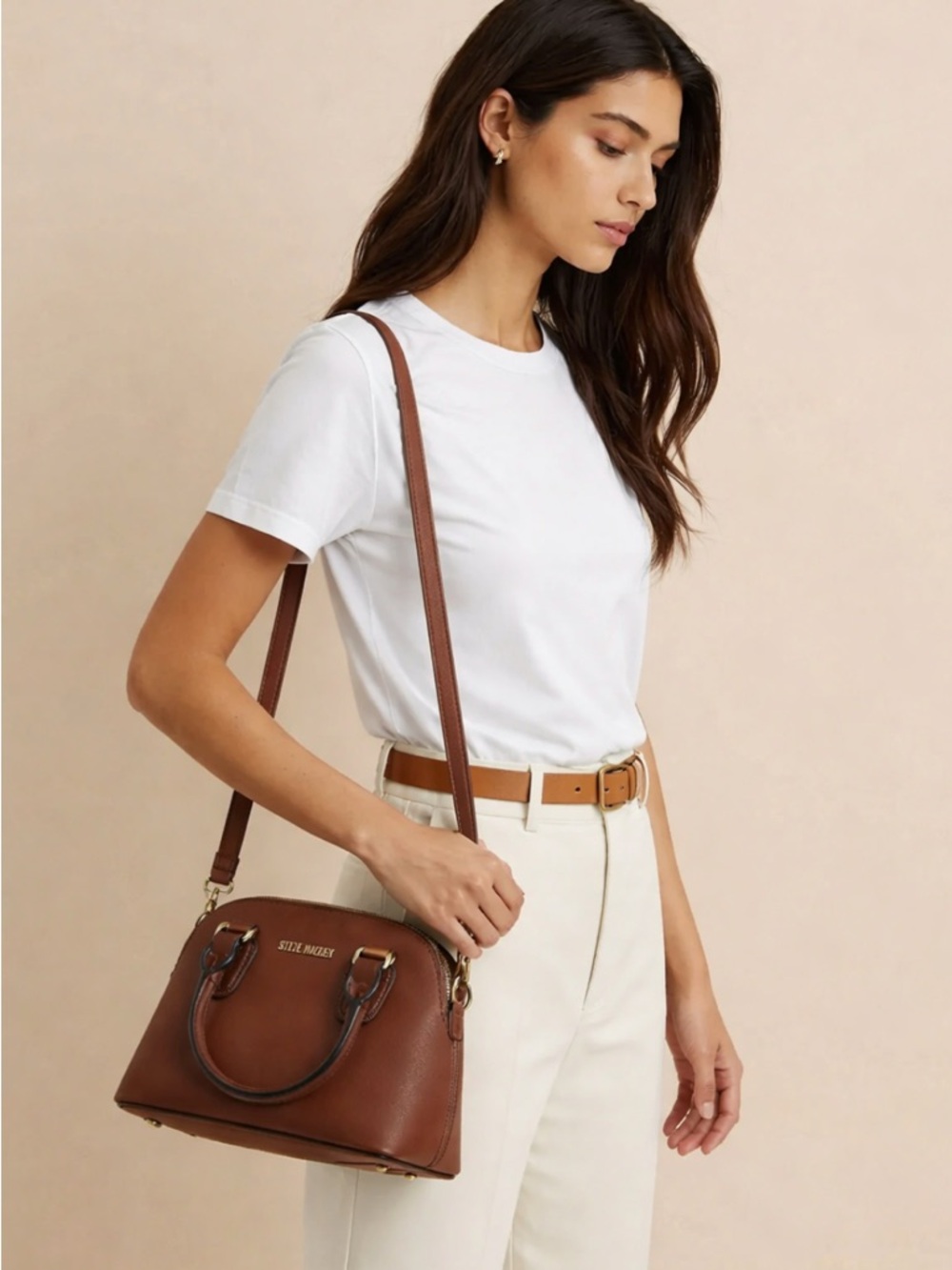 Steve Madden Chestnut Dome Satchel with Gold Hardware